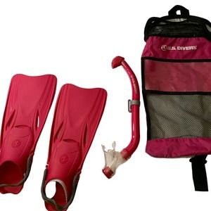 US DIVERS Pink Youth Diving Set S/M (9-13 shoe adj) fins snorkel bag, NO MASK